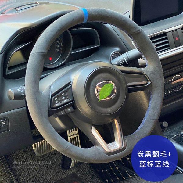 

car pi for mazda 6 cx4 atenza axela3 cx5 cx8 steering wheel cover hand-stitch black suede leather auto interior accessorie