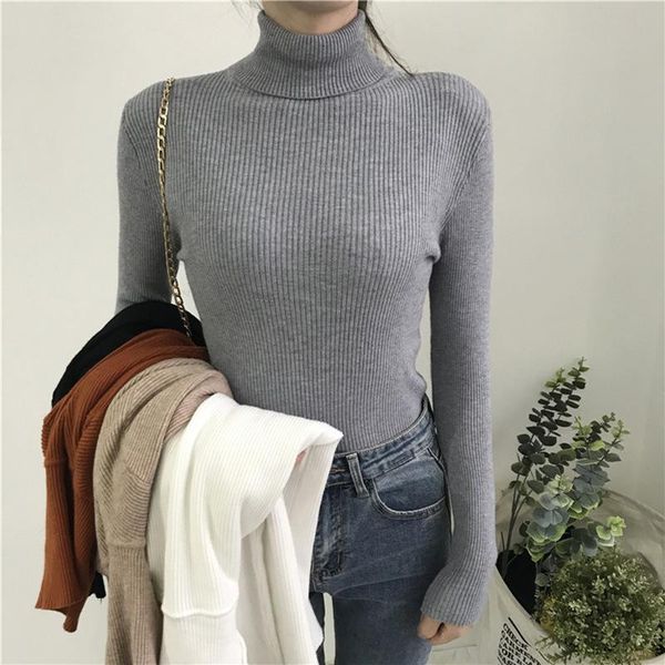 

women's sweaters women long sleeve high collar fashion solid color knitwear for ladies slim tight-fitting bottoming shirt under, White;black