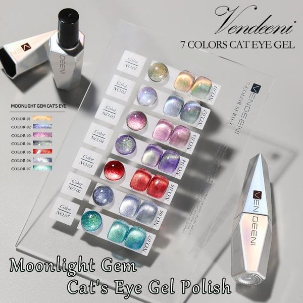 

nail gel vendeeni 7 colors/set moonlight gem cat eye polish magnetic uv led varnish effect cat's lacquer, Red;pink