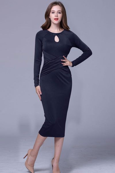 

casual dresses 2021 spring and autumn fashion women pencil dress o-neck slim full elegant, Black;gray