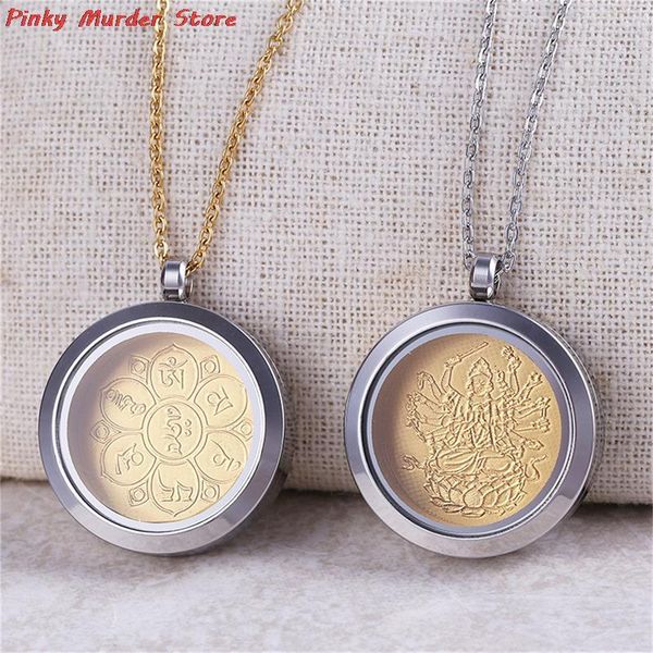 

pendant necklaces amulet gawu box buddha statue six-character mantra shurangama necklace men's women's buddhist jewelry, Silver