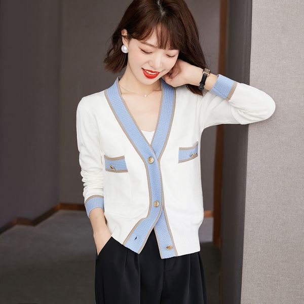

luxury ets xiaoxiangfeng cardigan coat long sleeve 2021 autumn women's temperament v-neck sweater, Black;brown
