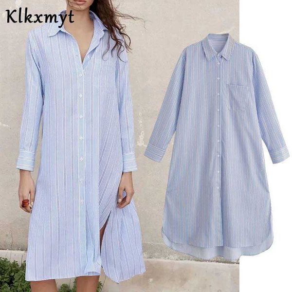 

klkxmyt spring za dress women fashion stripe shirts woman vintage long sleeve button-up casual loose es vestidos 210527, Black;gray