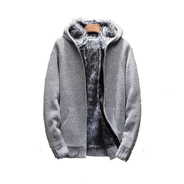 

men's jackets 2021 autumn and winter sweater knit plus velvet thick warm jacket, Black;brown