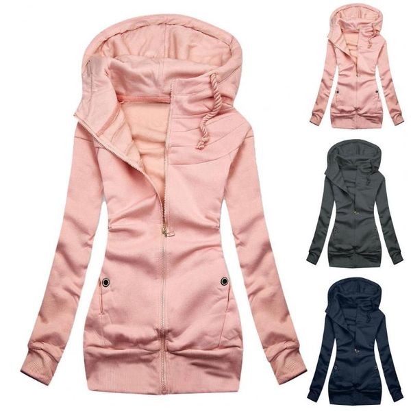 

women's jackets lady hoodie solid color drawstring tight waist warm zipper cardigan plush coat for daily wear, Black;brown