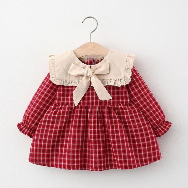 

spring 2021 baby girls square collar plaid dress girl's dresses, Red;yellow