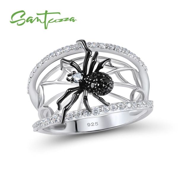 SANTUZZA Ring aus echtem 925er-Sterlingsilber für Damen, einzigartig, zarte schwarze Spinne, trendiger Party-Modeschmuck 211217