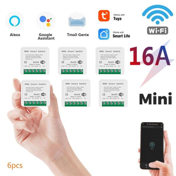 

smart home control 16a tuya wifi mini diy switch led light life push module support 2 way voice relay timer work with google alexa