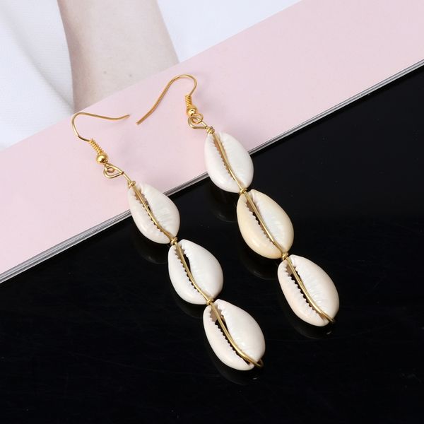 

bohemian natural cowrie shell pendant drop earrings beach jewelry for women, Golden