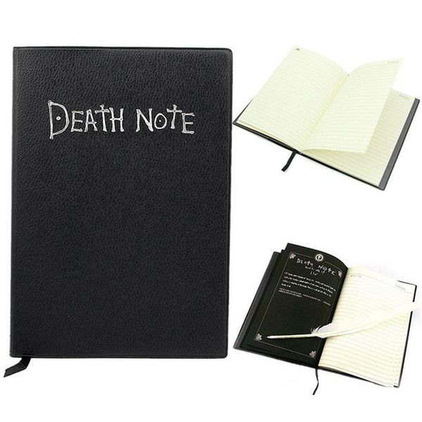 

anime death note notebook set leather journal and necklace feather pen pad for gift d40 notepads, Purple;pink