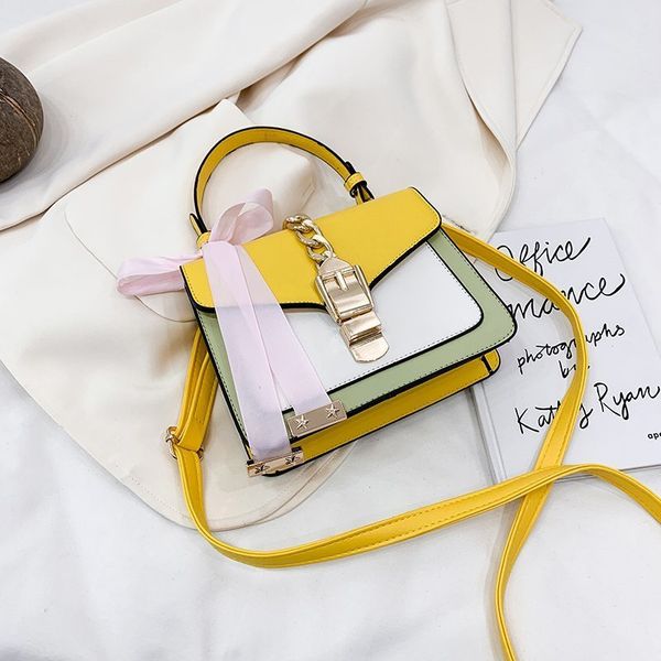 

evening bag 2021 korean fashion lock small square versatile contrast color pu silk scarf single shoulder diagonal cross women's