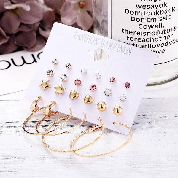 

stud 12 pair/set simple style minimalism star heart round earring set for women gold metal ear ladies accessories gifts, Golden;silver