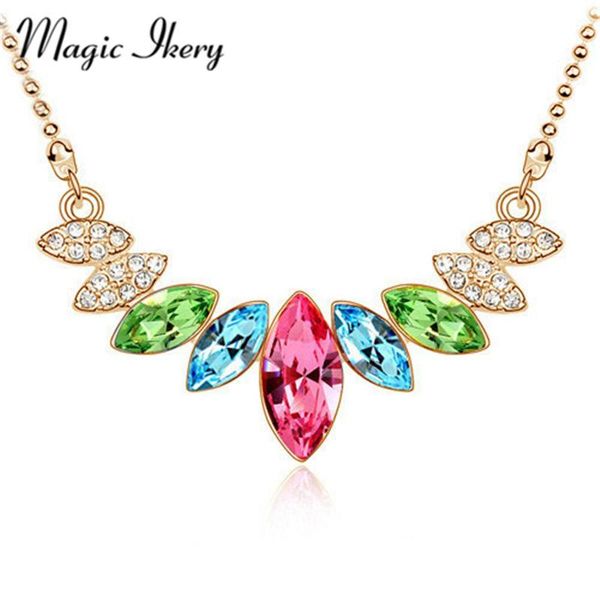 

magic ikery gold color crystal wedding bridal leaf necklaces & pendants wholesales fashion jewelry for women mky4429 pendant, Silver