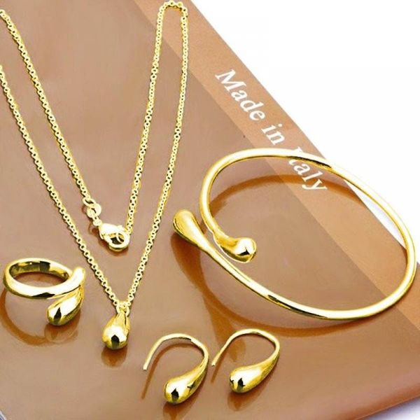 

earrings & necklace fashion simple water drop four-piece jewelry set opening ring bracelet earring pendant ladies, Silver
