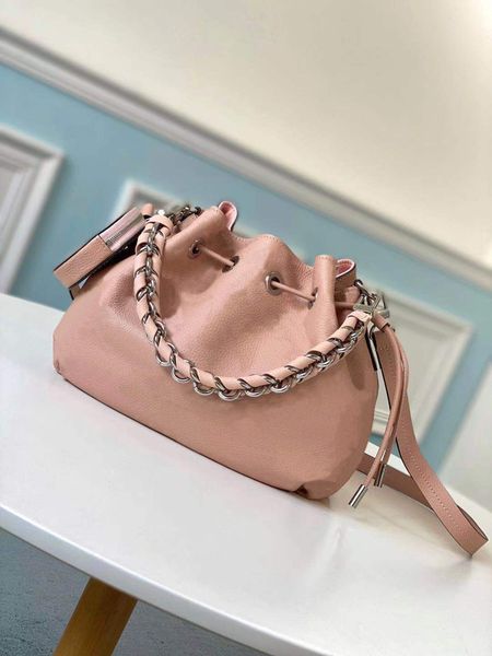 

desirable bella in mahina calf leather with perforated pattern drawstring bags attached round coin purse bucket bag m57070 m55798, Red;black