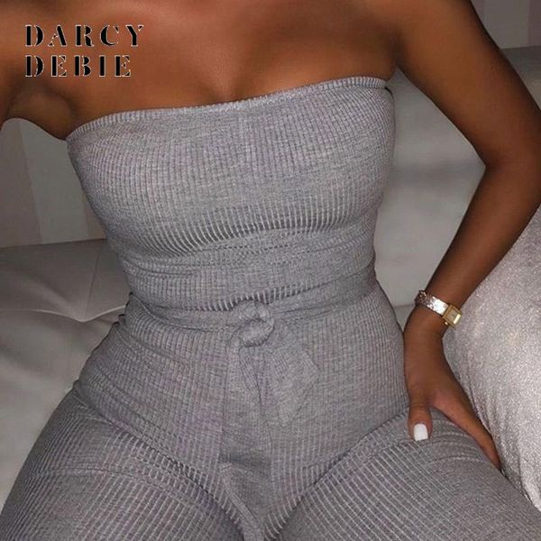 

women's jumpsuits & rompers 2021 women off shoulder bodycon cotton knitted jumpsuit womens with belt fashion long pants, Black;white