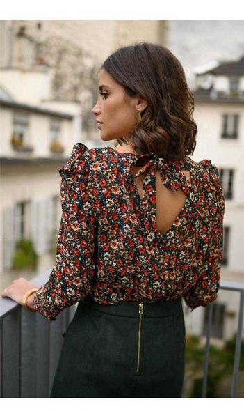 

women's blouses & shirts luxury long sleeves bow decorated vintage flora printed high fashion designer womens s cw73, White