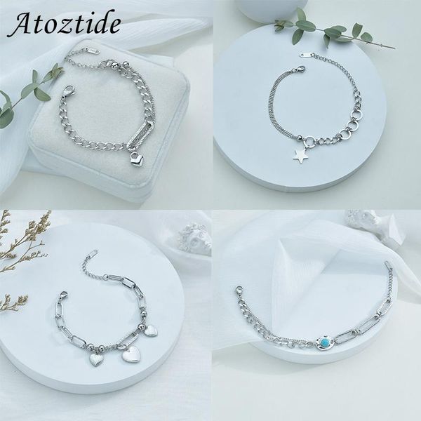 

link, chain atoztide corroded piece three peach heart malachite stitching bracelet set stainless steel adjustable bangles women jewelry gift, Black