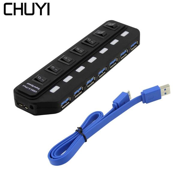 

hubs usb 3.0 hub usb-a to 4 ports 7 usb3.0 with dc 5v/2a power supply led on/off switch c splitter adapter for pc laptop