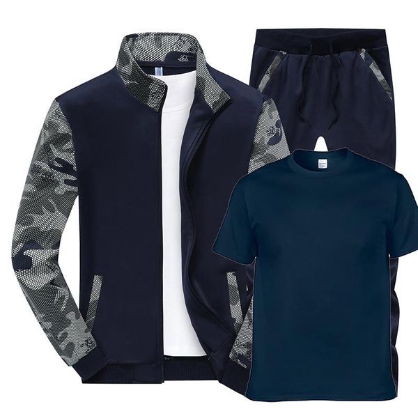 

jogging clothing winter men's suits blank casual hip hop harajuku solid color collar cotton jacket+short sleeve+pants 3-pi, Black;red