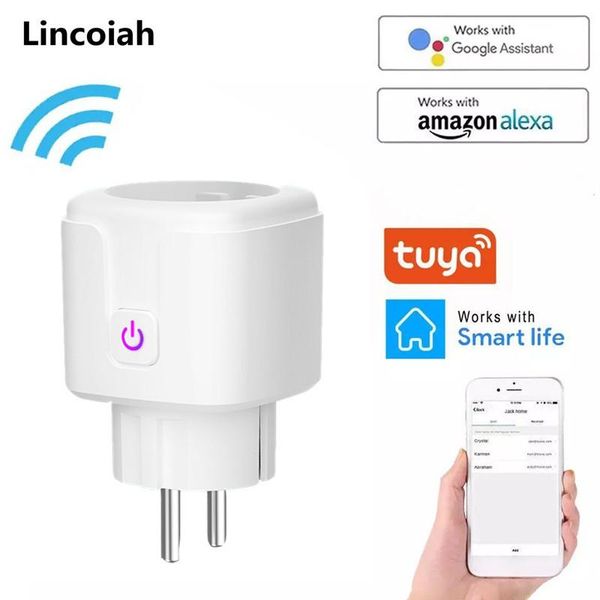 

smart home control 16a eu us wifi power plug with monitor wireless socket outlet works alexa google tuya app