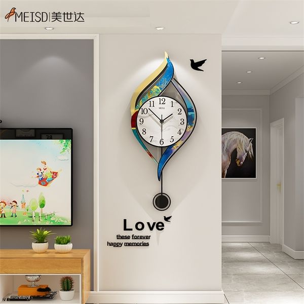 MEISD Gedruckte Uhr Wanduhr Pendel Große Wandkunst Poster Gemälde Zimmer Horloge Quarz Stille Live Room Home Decor Bereit 210325