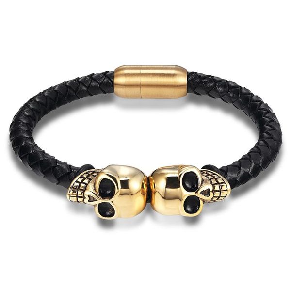 

fashion genuine leather punk skull man bracelets & bangles fashion bracelet for man jewelry with color protection, Golden;silver