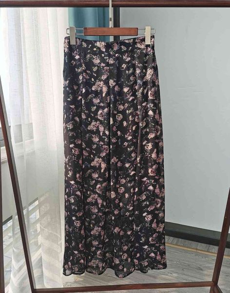 

skirt evening flower printed high waist a-line midi u0ey, Black