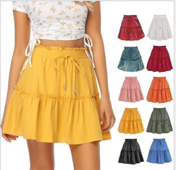 

skirts 2021 cross-border women's fashion short skirt high waist elastic solid color, Black
