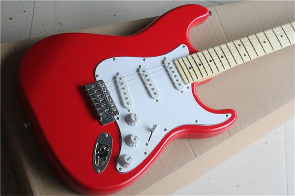

stract electric guitar dark red color white board basswood body silver hardware high quality