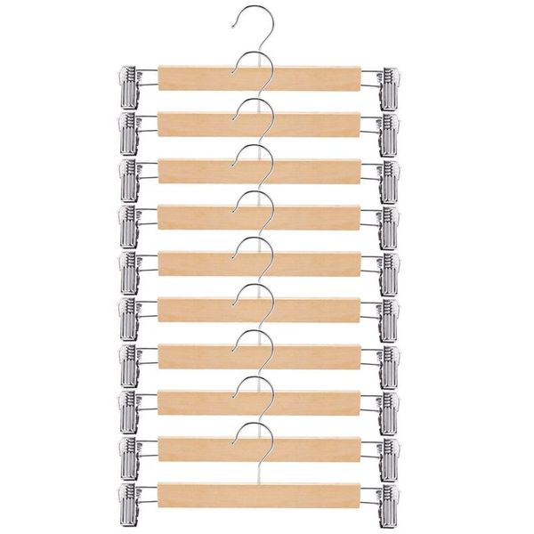 

hangers & racks wooden skirt with adjustable clips (pack of 10) non-slip trouser hanger natural finish lotus wood pants hangers, 360 deg