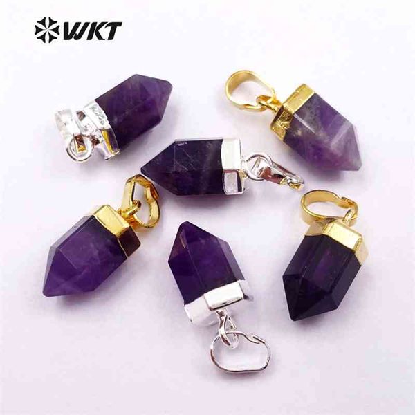 

wt-p1333 wkt stone beautiful purple color pendant unique design for women jewelry making, Slivery;golden