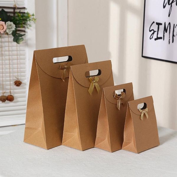 

gift wrap simple bag with bow cake biscuit wrapping box kraft paper square bottom hand party decor supplies bolsa de regalo
