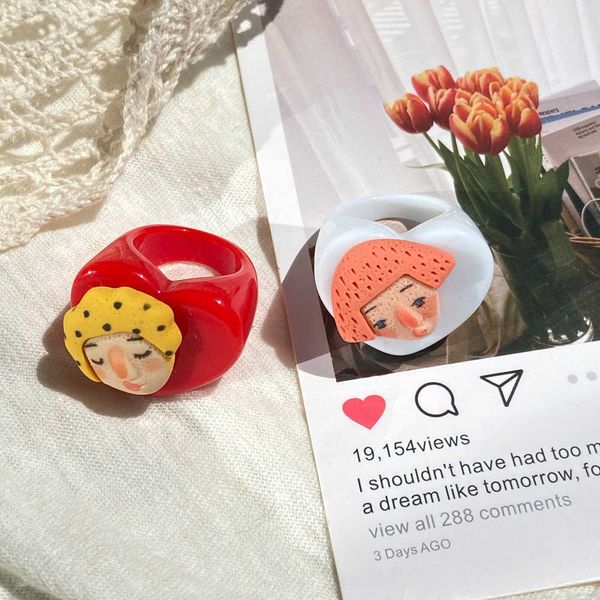 

53418 diy cartoon character portrait girl ring diy resin love color ring, Silver
