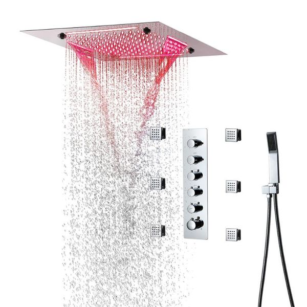 

bathroom shower sets 20'' rain large set embedded ceiling waterfall led panel system thermostatic faucet brass concealed mixer