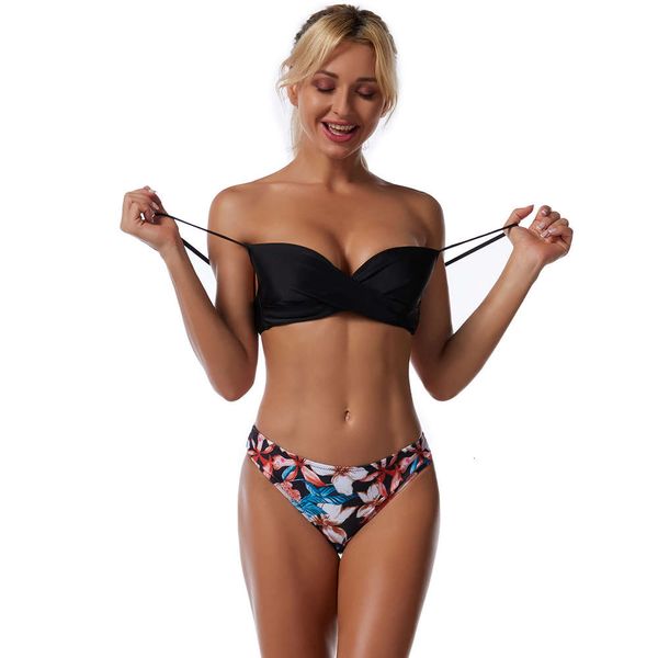 

style swimsuit tight bikini women's split printed sling, White;black