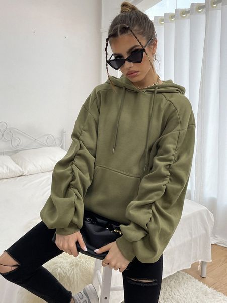 

drop shoulder kangaroo pocket drawstring hoodie x4jr#, White;black