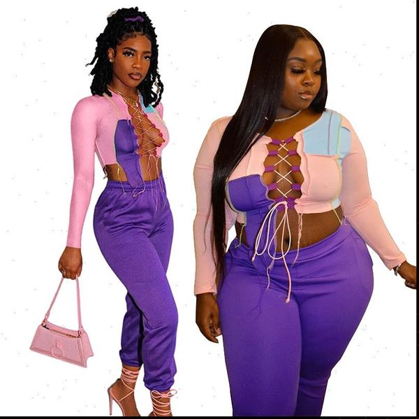 

spring clothes suit long sleeve womens tracksuits crop hollow out and pants plus size birthday outfit wholesale dropshipping, Gray