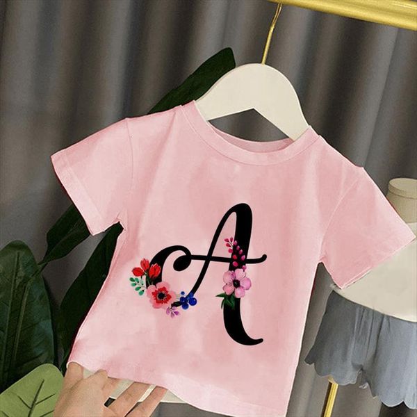 

cartoon flower english alphabet print girls t shirt leisure girl children harajuku boy kawaii kids, Blue