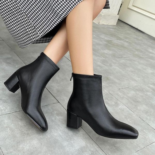 

boots 2021 fashion women ankle winter autumn western short shoes leather black beige brand big size