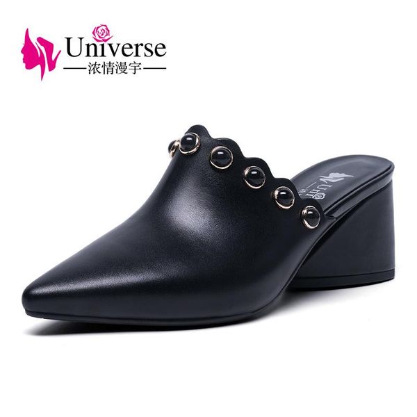 

slippers univers genuine leather sandals casual women shoes woman h035, Black
