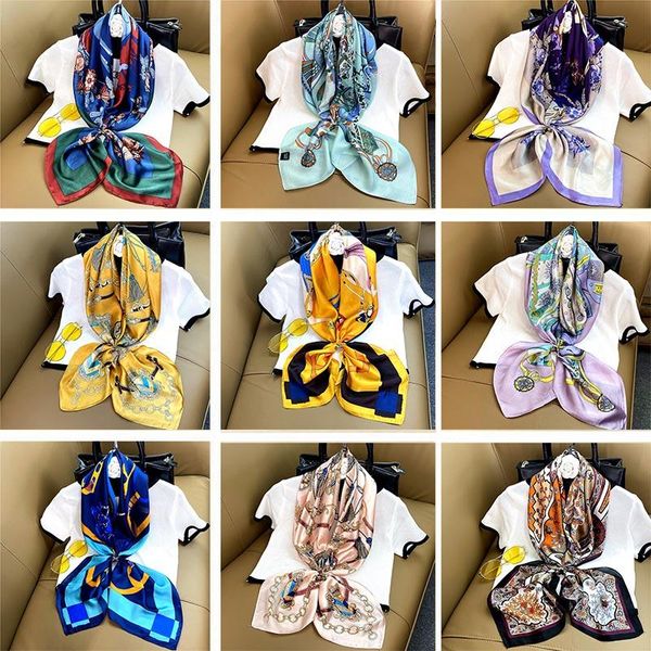 

scarves 2021 woman silk scarf 90-90cm big kerchief beach towel thin fashion lady accessory protection from the sun wraps, Blue;gray
