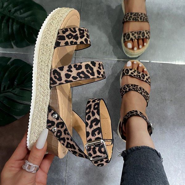 

dress shoes 2021 women leopard sandals summer woman buckle platform wedges ladies female high heels plus size women's footwear, Black