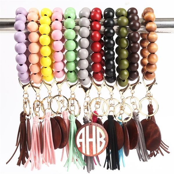 

european and american korean velvet tassel bracelet keychain wooden key bracelet band tassel key chain, Silver