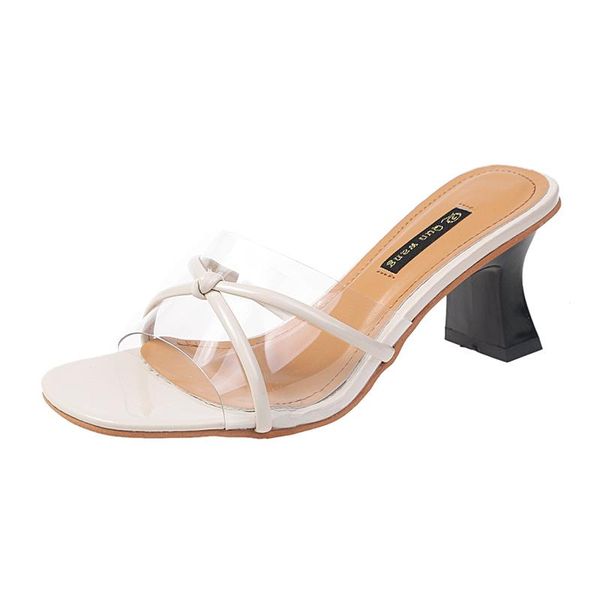 

summer women shoes woman mules clear transparent slippers slides peep toe high heels female ladies, Black