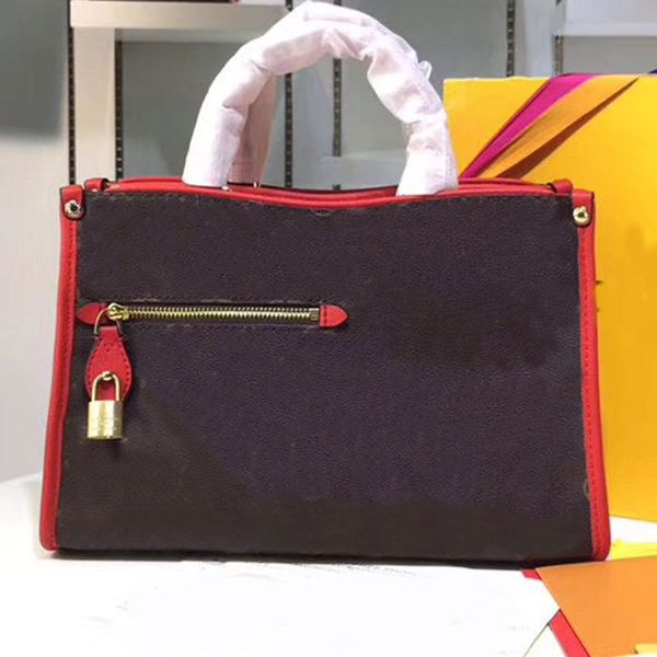 

handbag women lady bags purse shoulder tote bag female old flower l letter genuine leather, Red;black