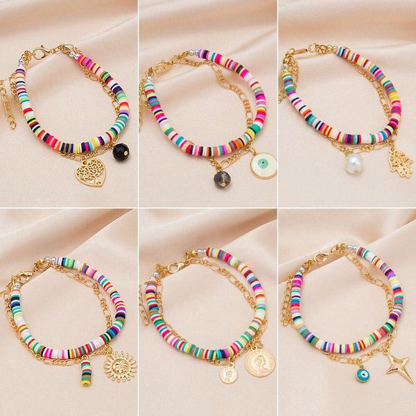 

beaded, strands bohemian fashion polymer clay bracelet women evil eye beads pearl wrap charms for bracelets body jewelry handmade gift, Black