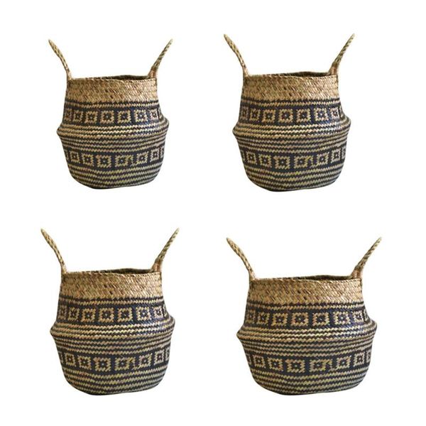 

storage baskets h051 hand-woven basket with handles seagrass wicker flower pot laundry toy towels blanket organizer