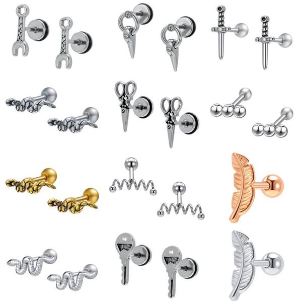 

punk style stud earrings soe women stainless steel snake shape ear piercing jewelry accessories girls gifts, Golden;silver