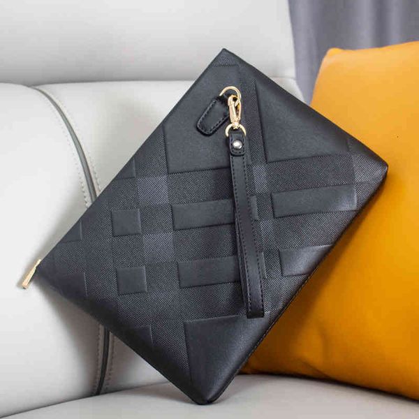 

handbag men's large capacity checkered korean business soft leather ipad envelope bag, Black;red